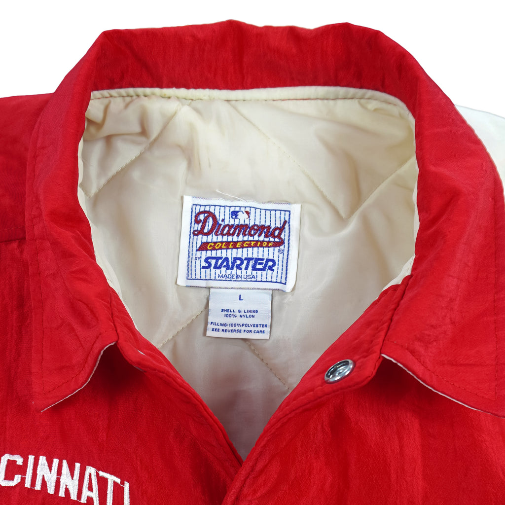 Starter - MLB Cincinnati Reds Embroidered Spell-Out Jacket 1990s Large Vintage Retro Baseball