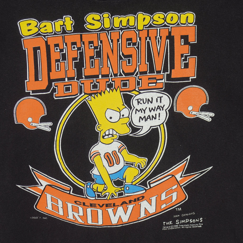 NFL (Logo 7) - Cleveland Browns X Bart Simpson T-Shirt 1990 Large Vintage Retro Football