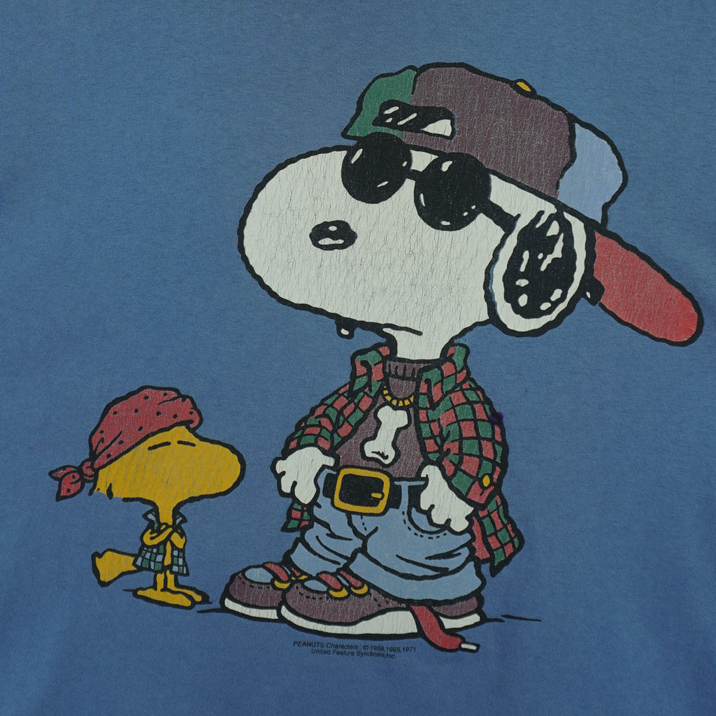 Vintage (Belton) - Blue Peanuts Snoopy & Woodstock USA T-Shirt 1990s X-Large Vintage Retro