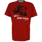 Vintage (Screen Stars) - Save a Horny Friend Rhino Animal Print T-Shirt 1980s Large