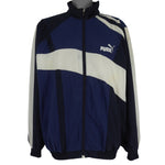 Puma - Blue & White Colorblock Windbreaker 1990s X-Large Vintage Retro