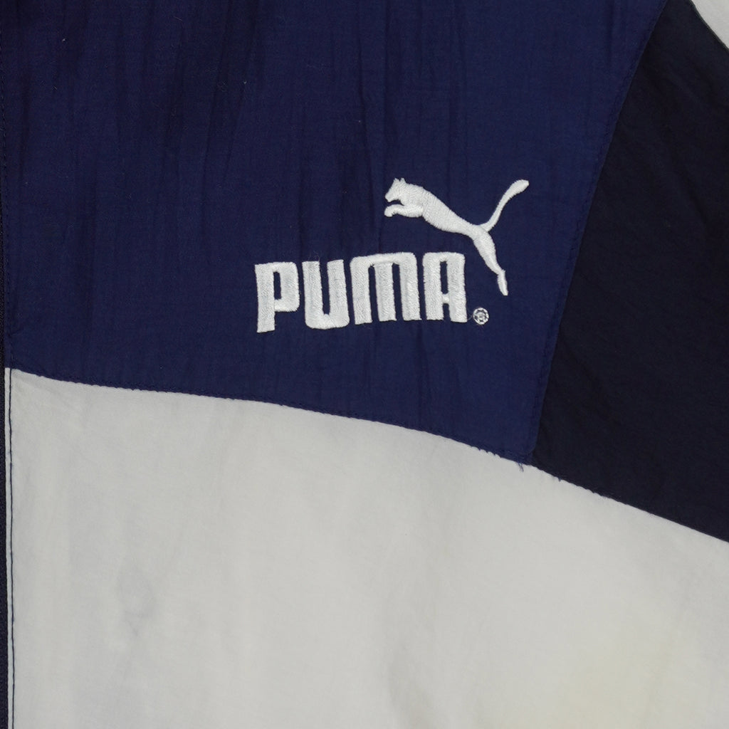 Puma - Blue & White Colorblock Windbreaker 1990s X-Large Vintage Retro