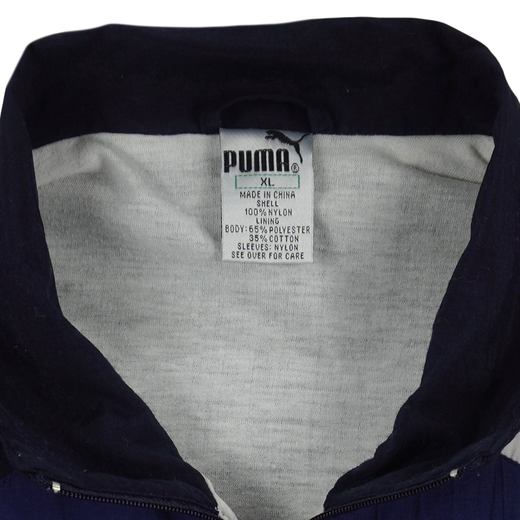 Puma - Blue & White Colorblock Windbreaker 1990s X-Large Vintage Retro