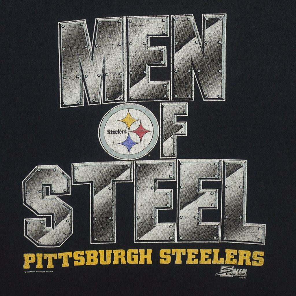 NFL (Salem) - Steelers, Men Of Steel Spell-Out T-Shirt 1990s X-Large Vintage Retro Football