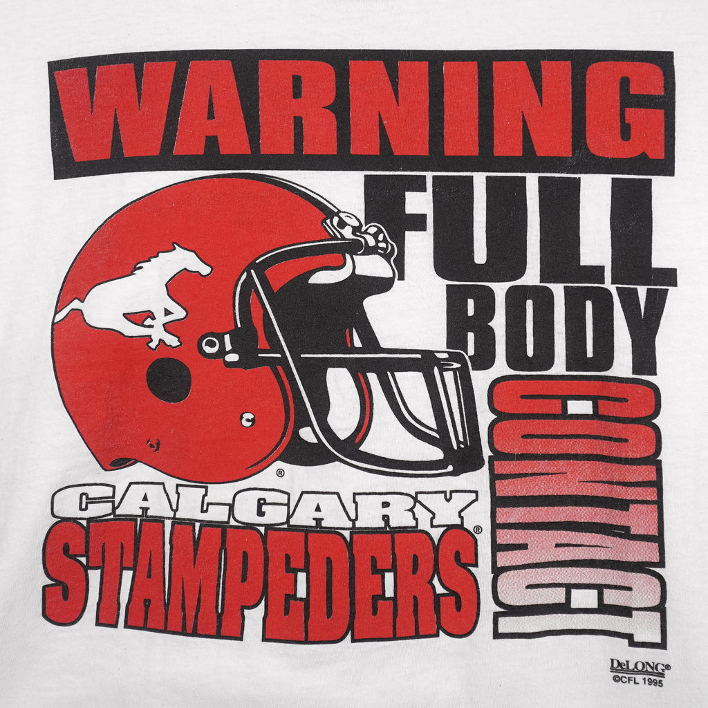 CFL (Delong) - Calgary Stampeders, Warning Full Body Contact T-Shirt 1995 X-Large Vintage Retro Football