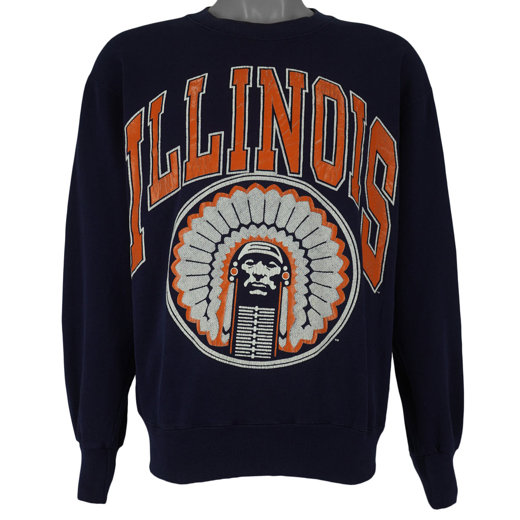 NCAA (Nutmeg) - Illinois Big Logo Crew Neck Sweatshirt 1990s Large Vintage Retro