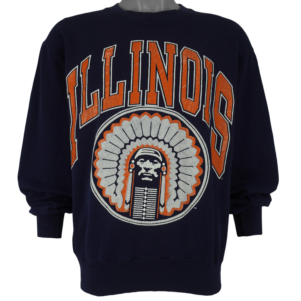 NCAA (Nutmeg) - Illinois Big Logo Crew Neck Sweatshirt 1990s Large Vintage Retro