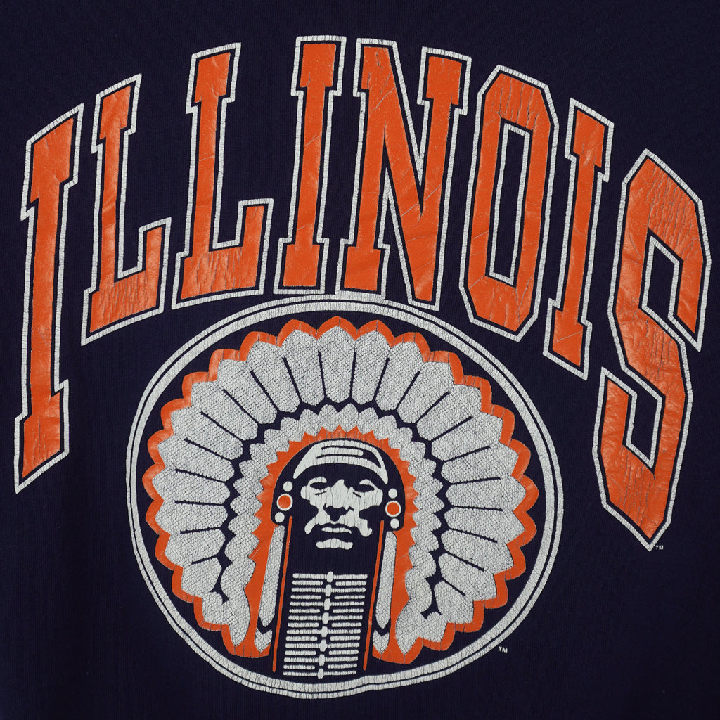 NCAA (Nutmeg) - Illinois Big Logo Crew Neck Sweatshirt 1990s Large Vintage Retro