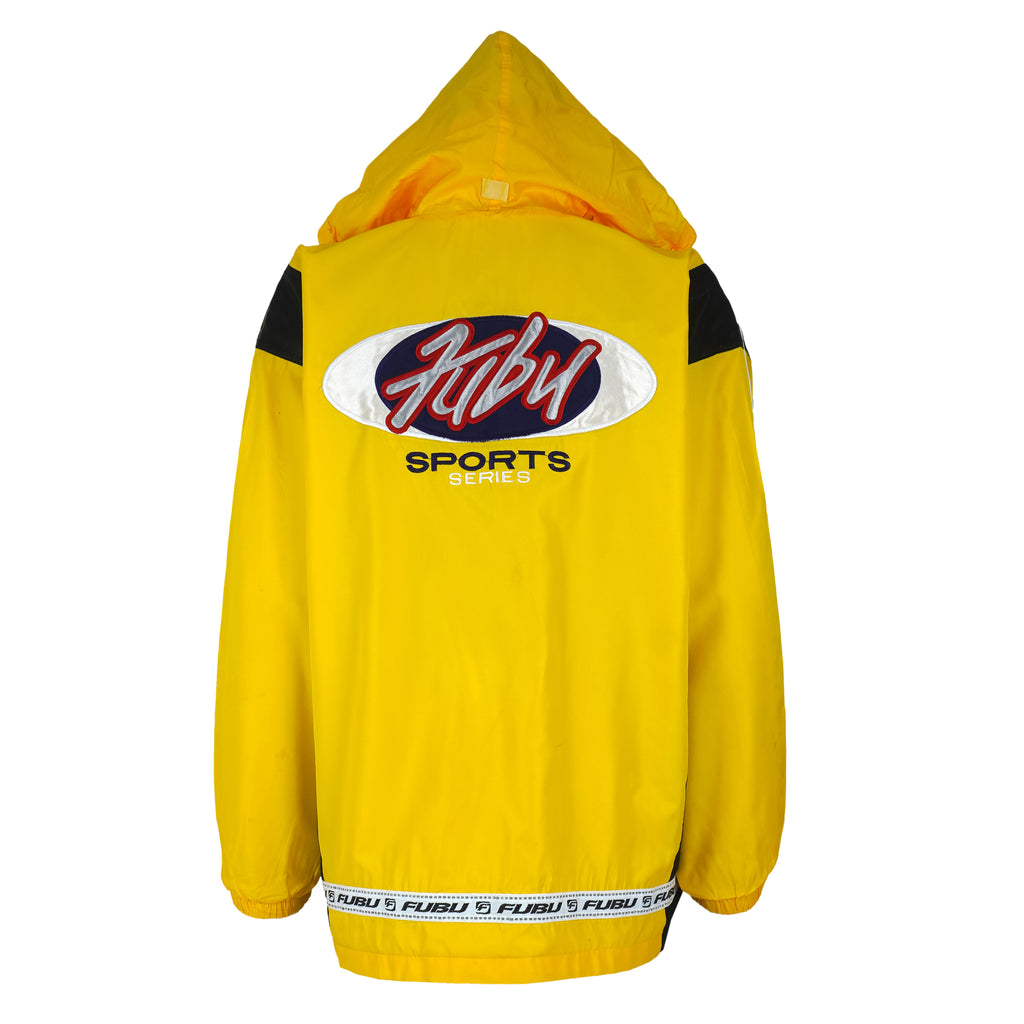 FUBU - Yellow Sports Series Hooded Jacket 1990s Large Vintage Retro