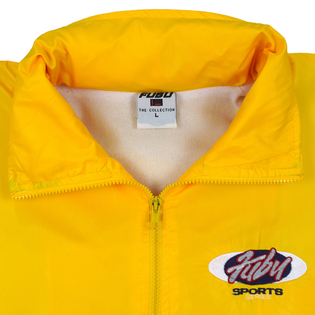 FUBU - Yellow Sports Series Hooded Jacket 1990s Large Vintage Retro