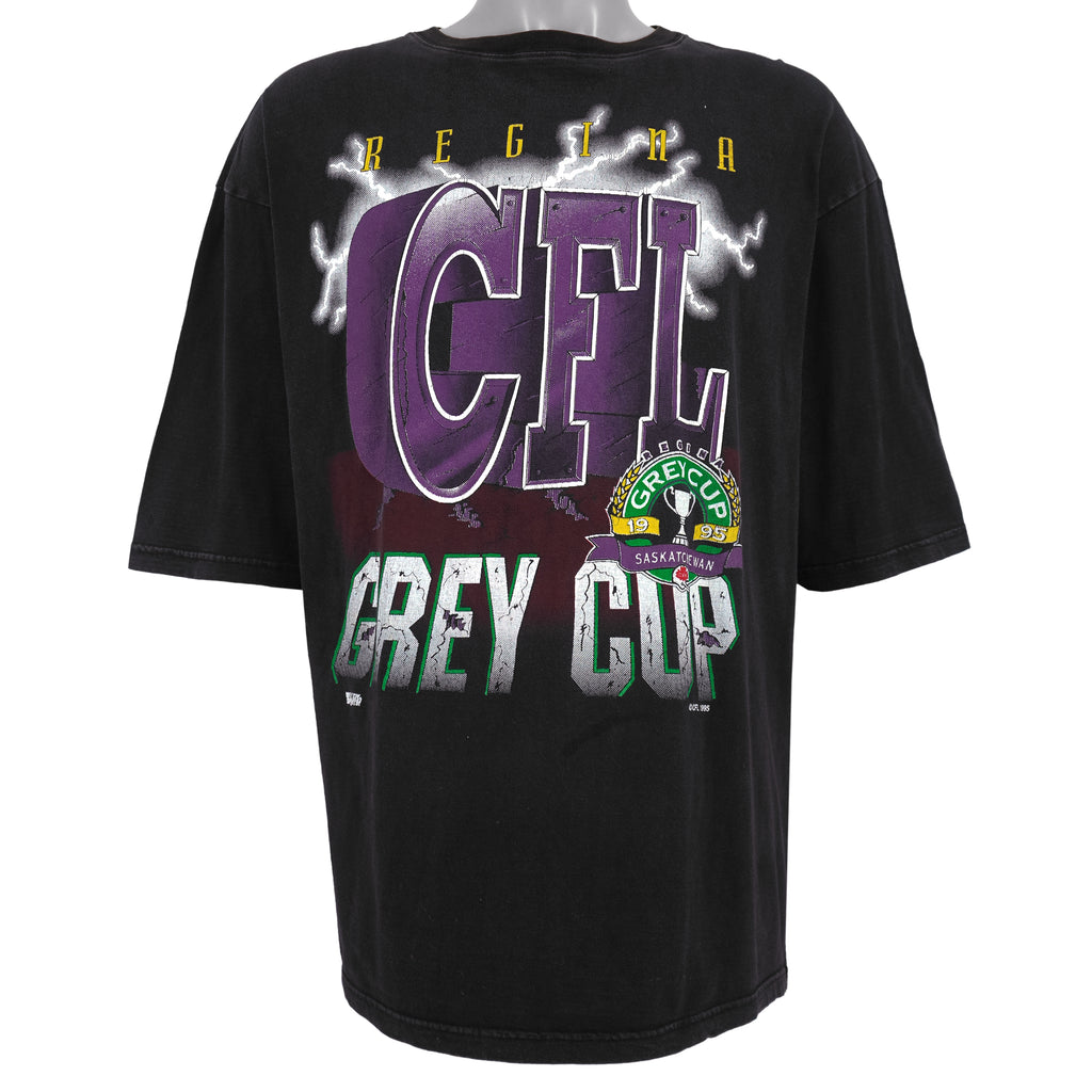 CFL (Woody Sports) - Grey Cup Regina, Saskatchewan Spell-Out T-Shirt 1995 X-Large Vintage Retro Football