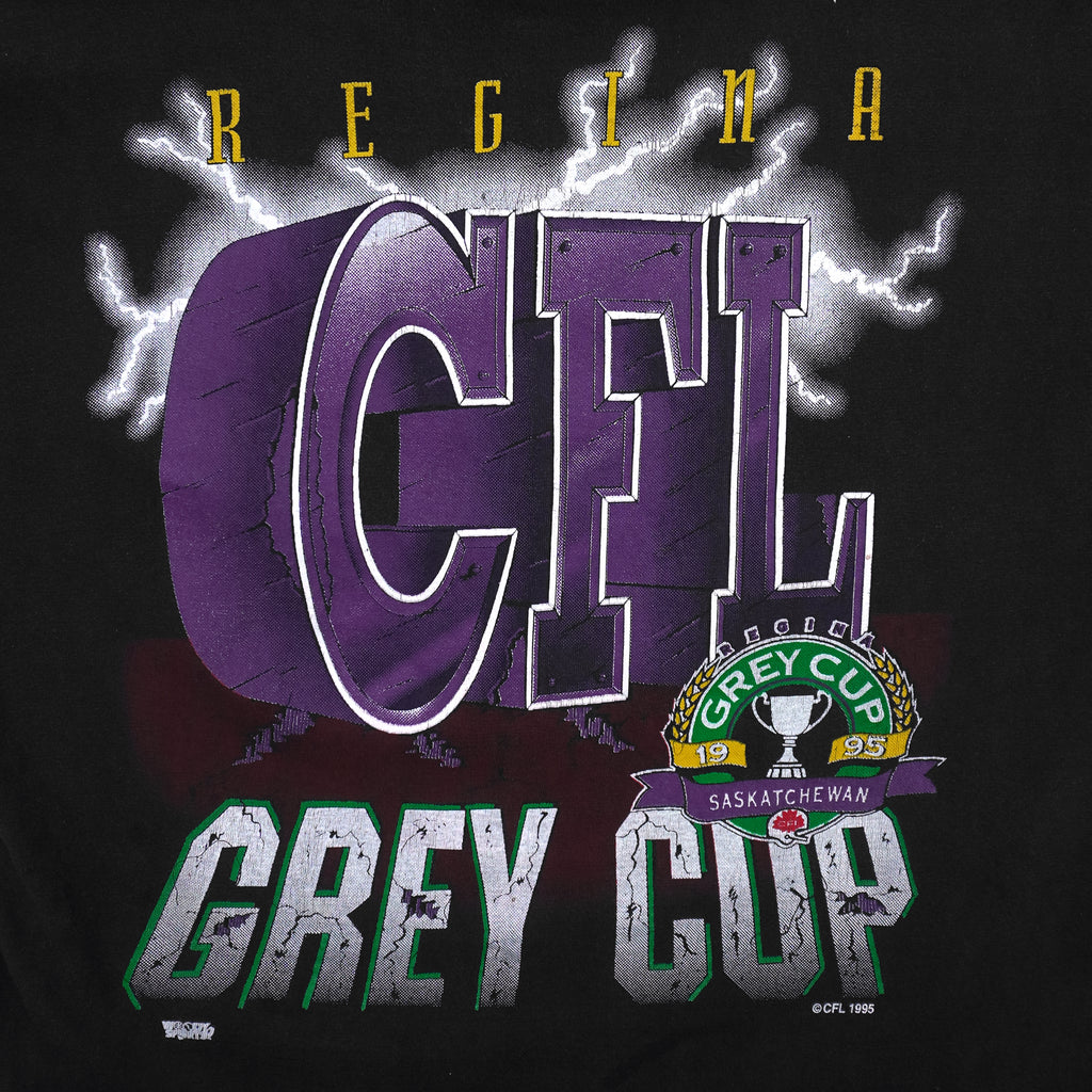 CFL (Woody Sports) - Grey Cup Regina, Saskatchewan Spell-Out T-Shirt 1995 X-Large Vintage Retro Football