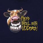 Vintage (AAA) - Plays Well with Udders Spell-Out T-Shirt 1990s Large Vintage Retro