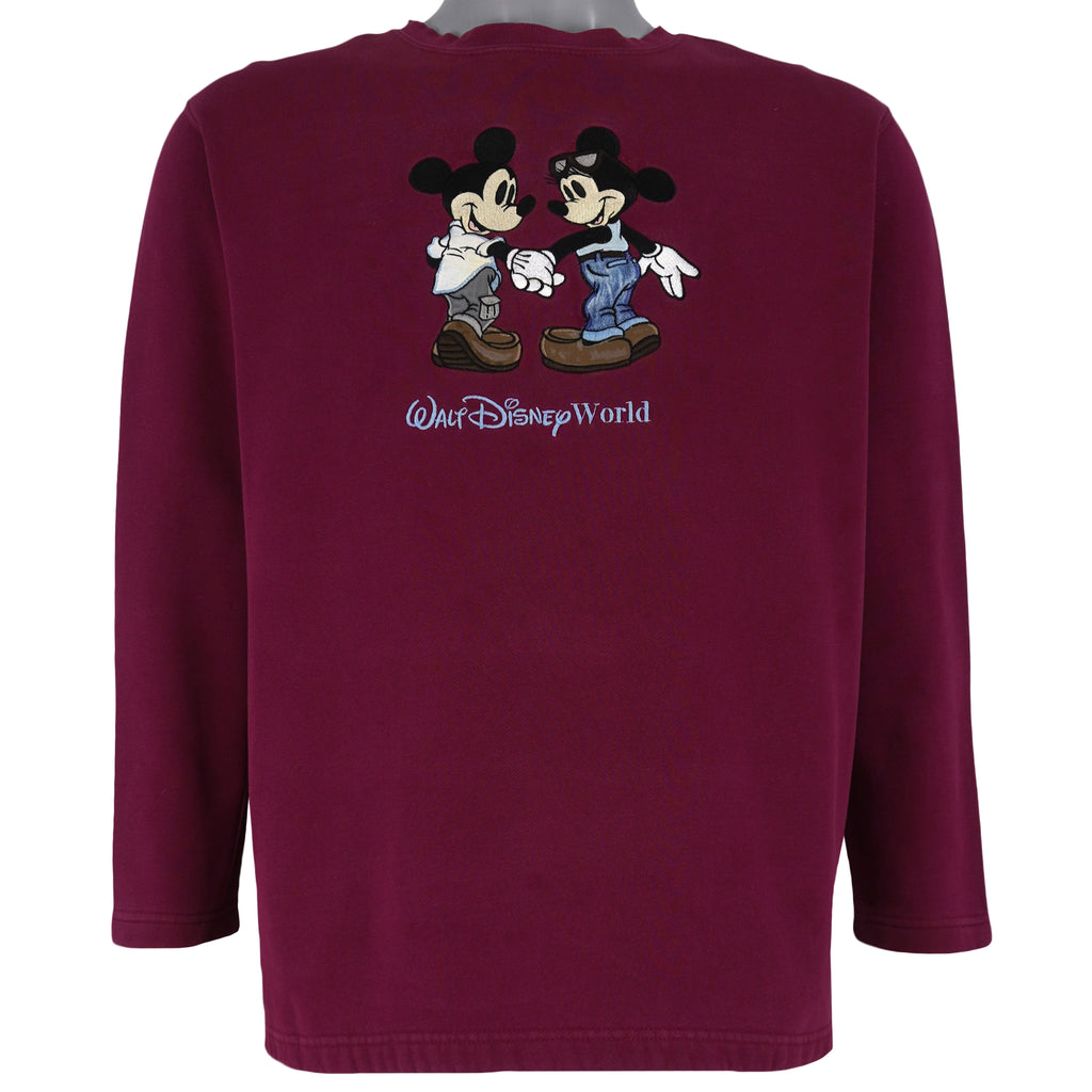 Disney - Mickey & Minnie Embroidered Crew Neck Sweatshirt 1990s Large Vintage Retro