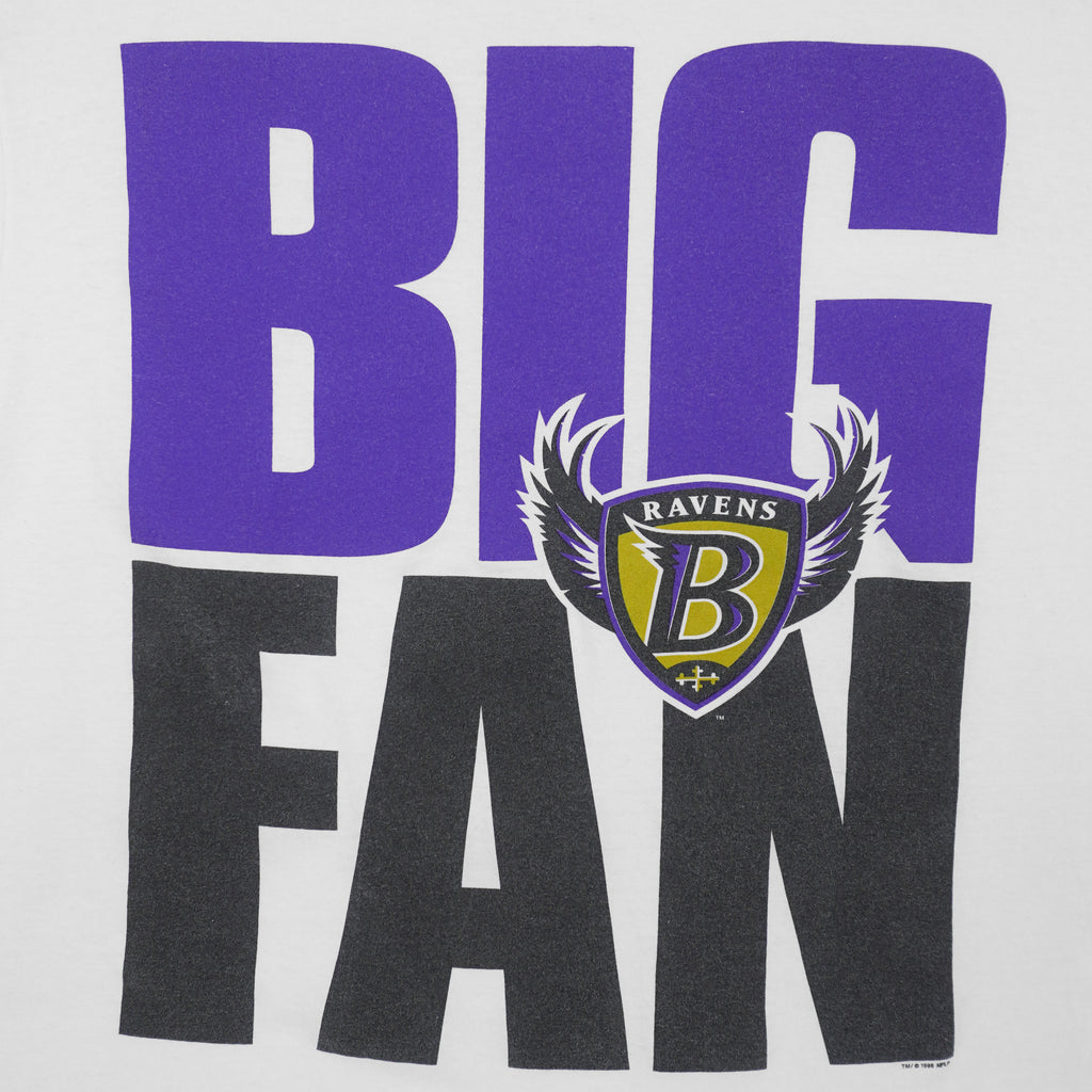 Starter - NFL Baltimore Ravens Big Fan Spell-Out T-Shirt 1996 Large Vintage Retro Football