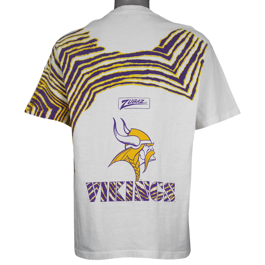 NFL (Zubaz) - Minnesota Vikings Logo Single Stitch T-Shirt 1990s Medium Vintage Retro Football