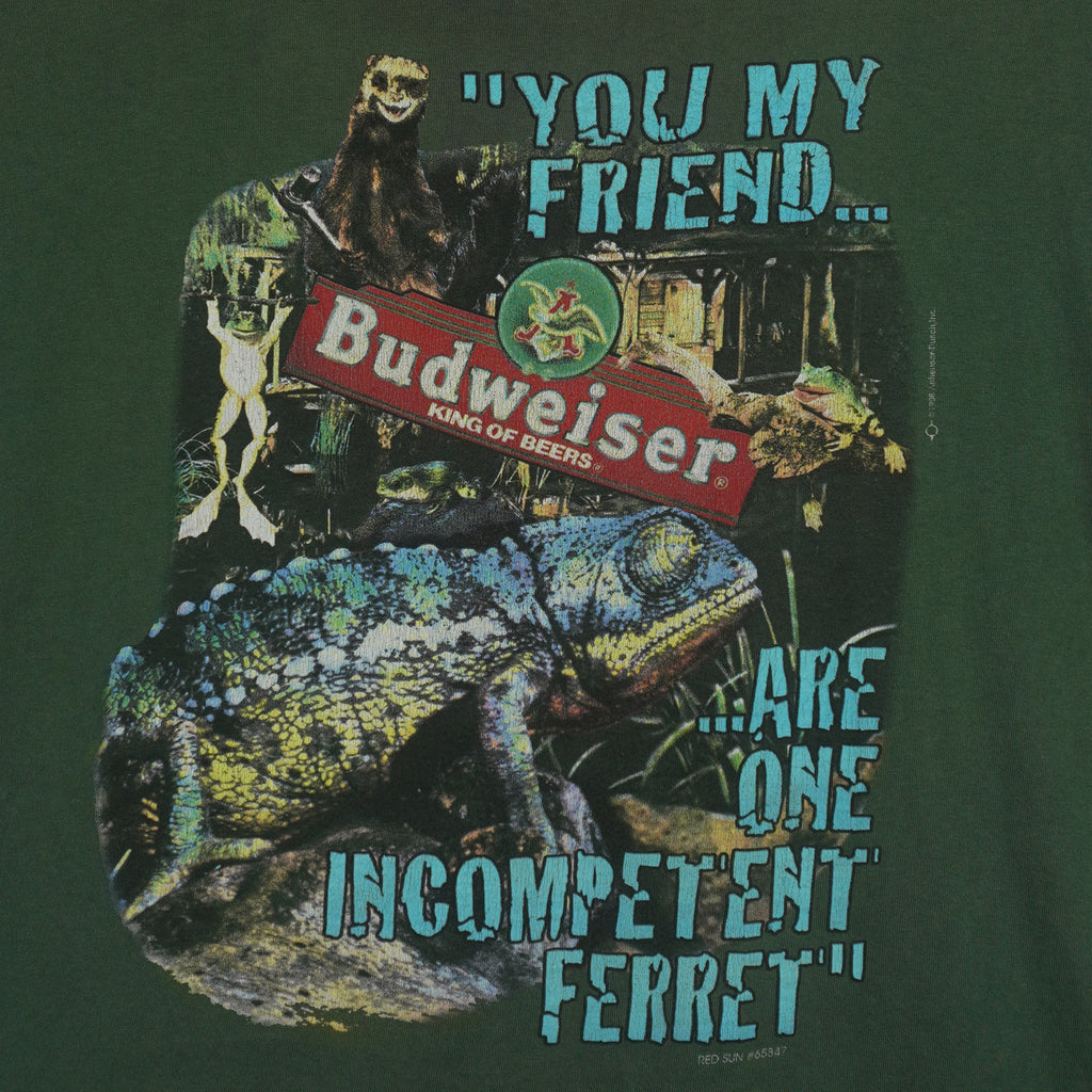 Budweiser (Delta) - You My Friend Are One Incompetent Ferret, Huge Lizards T-Shirt 1990s X-Large Vintage Retro