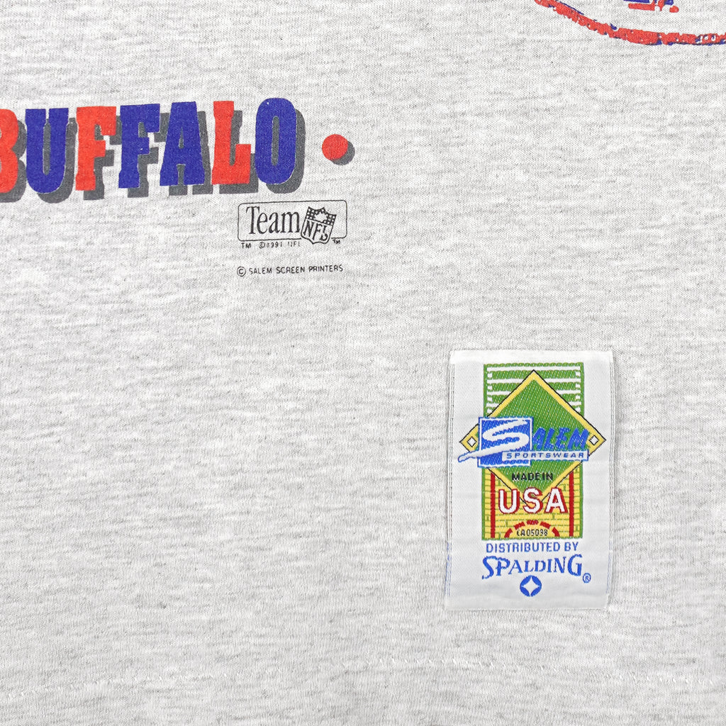 NFL (Salem) - Grey Buffalo Bills, Aerial Assault T-Shirt 1991 Large Vintage Retro Football