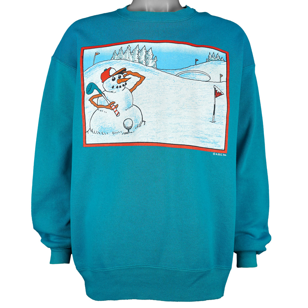 Vintage - Snowman Playing Golf Crew Neck Sweatshirt 1990s X-Large Vintage Retro