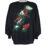 Vintage (Jerzees) - Cardinals in Snowy Pine Scene Crew Neck Sweatshirt 1990s XX-Large