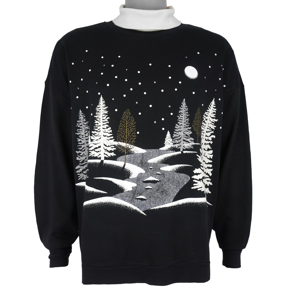 Vintage (Nutcracker) - Glittered Winter Night Scene Turtleneck Sweatshirt 1994 X-Large