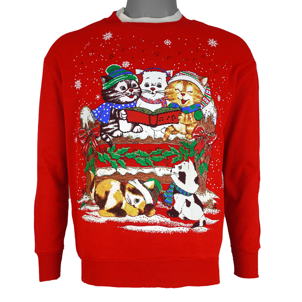 Vintage (Nutcracker) - Christmas Kittens Crew Neck Sweatshirt 1990s Small vintage retro