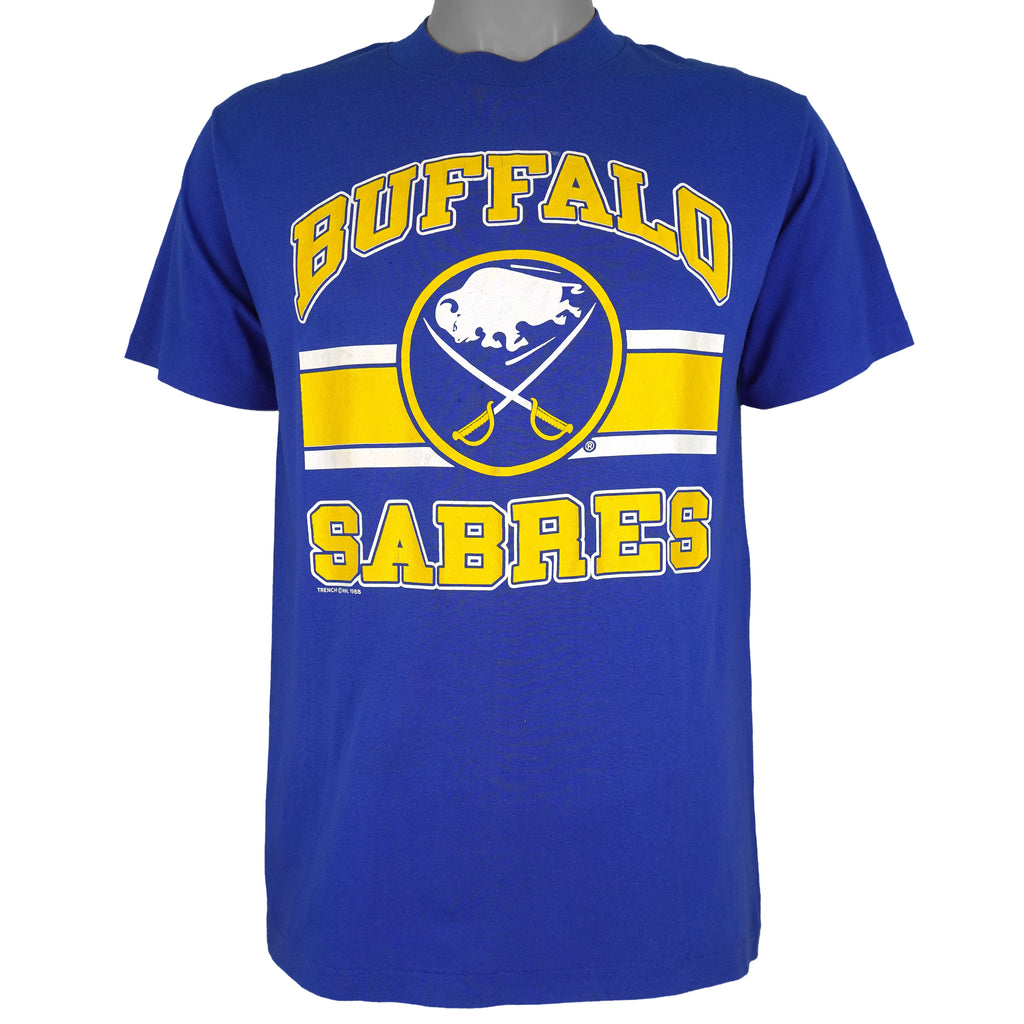 NHL (Trench) - Buffalo Sabres Spell-Out T-Shirt 1988 Large Vintage Retro Hockey