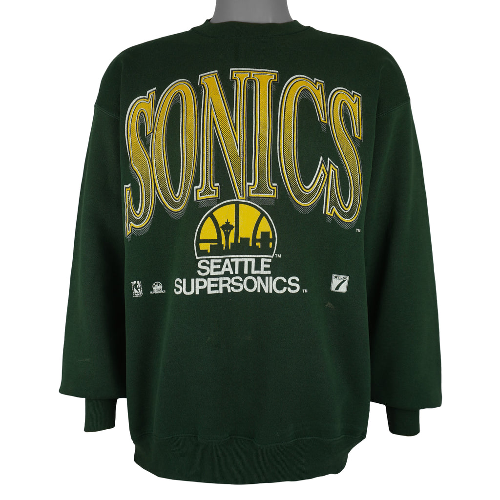 NBA (Logo 7) - Seattle Super Sonics Crew Neck Sweatshirt 1990s X-Large Vintage Retro Basketball