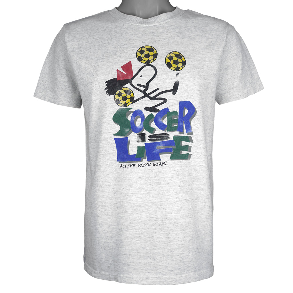 Vintage (Active Stick Wear) - Soccer Is Life Spell-Out T-Shirt 1990s Large Vintage Retro