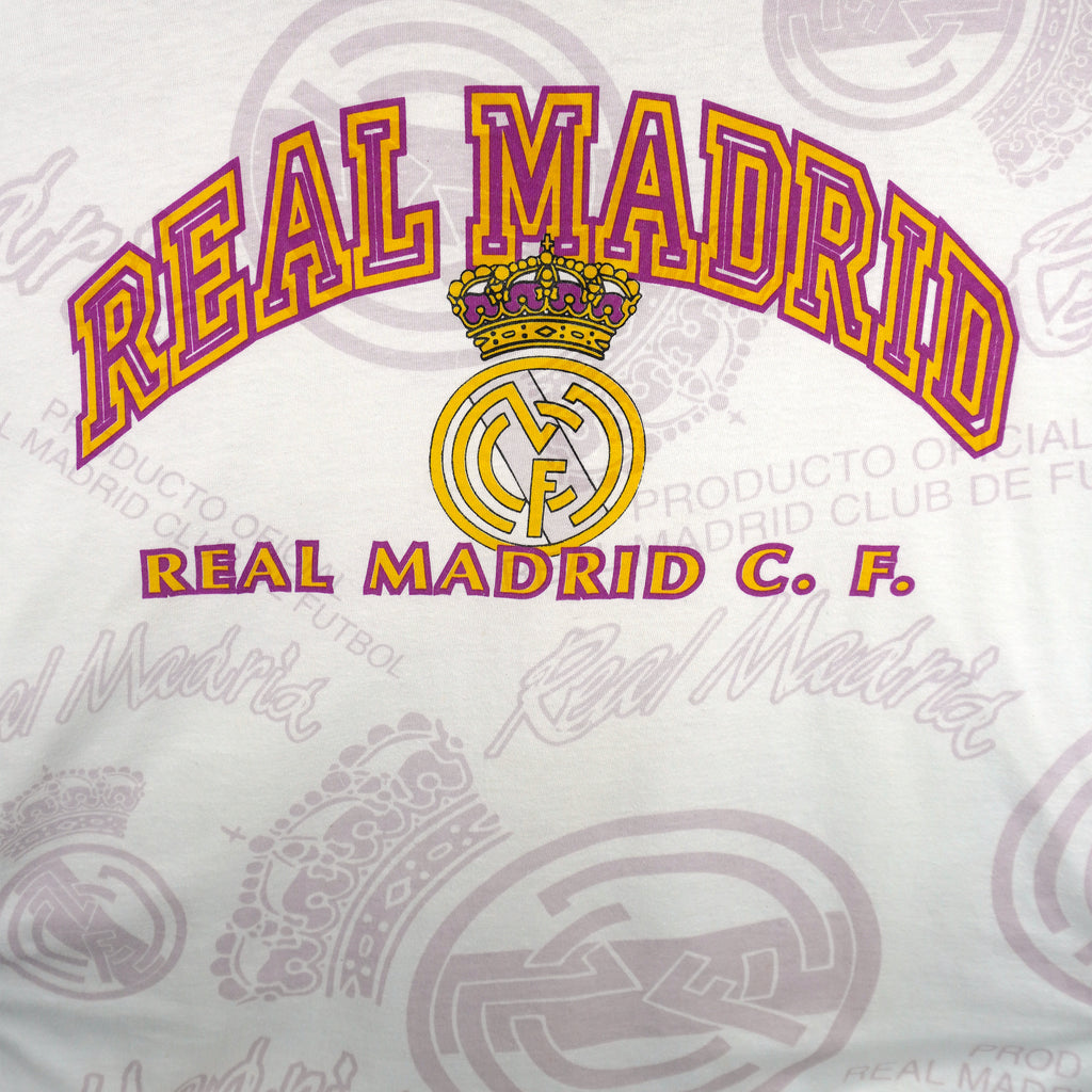 Vintage - Real Madrid Team All Over Print T-Shirt 1990s Large Vintage Retro