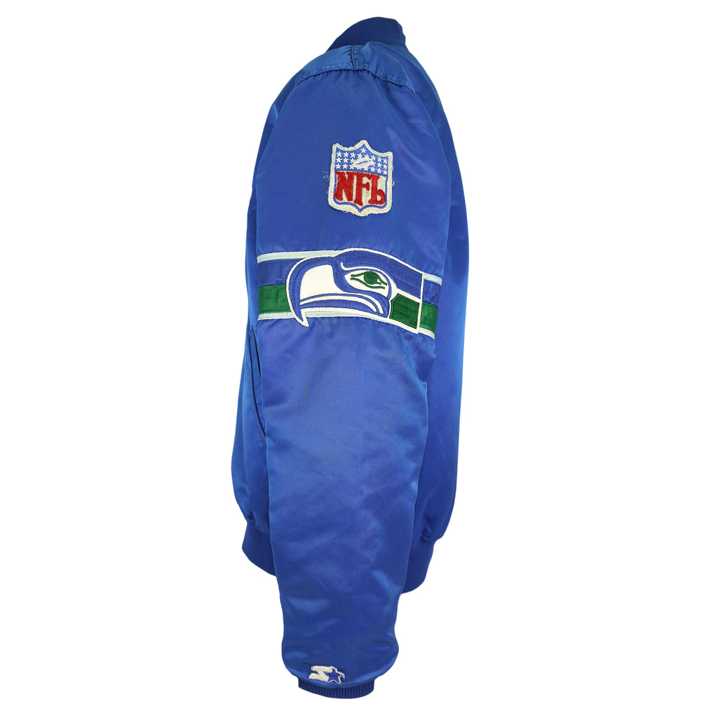 Starter (Pro Line) - Seattle Seahawks Button Up Satin Jacket 1980s Large Vintage Retro Football