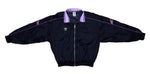 Adidas - Black with Purple Spell-Out Bomber Jacket 1990s Medium