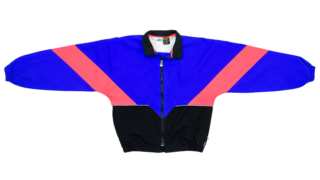 Asics - Tricolor Blue, Black and Orange Spell-Out Windbreaker 1990s Small Vintage Retro