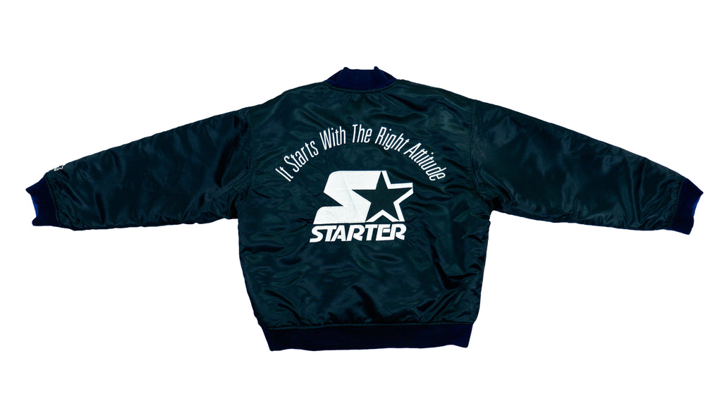 Starter - Black & Blue Reversible Satin Jacket 1990s Large Vintage Retro