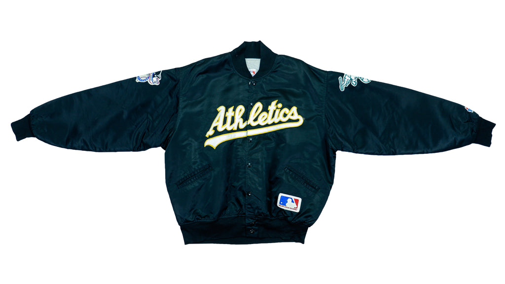 MLB - Oakland Athletics Satin Bomber Jacket 1990s Large Vintage Retro Baseball