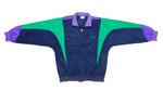 Adidas -  Blue & Green Suede-Like Track Jacket 1990s Large