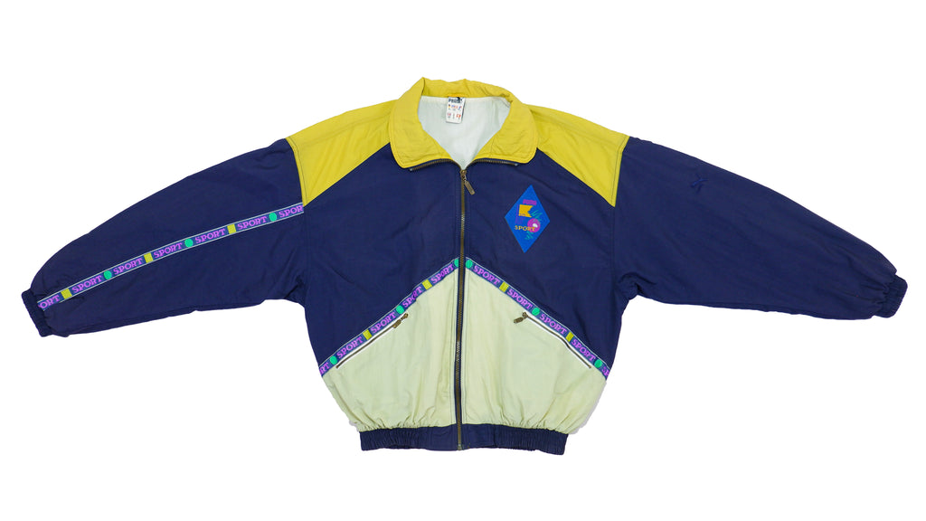 Puma - Blue & Yellow Taped Logo Windbreaker 1990s Large Vintage Retro