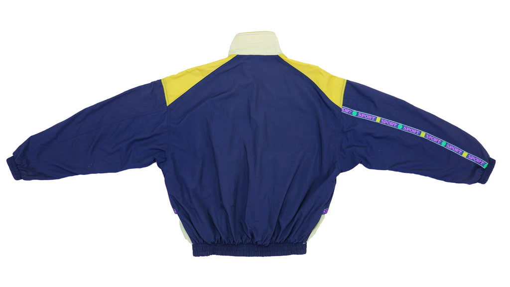 Puma - Blue & Yellow Taped Logo Windbreaker 1990s Large Vintage Retro