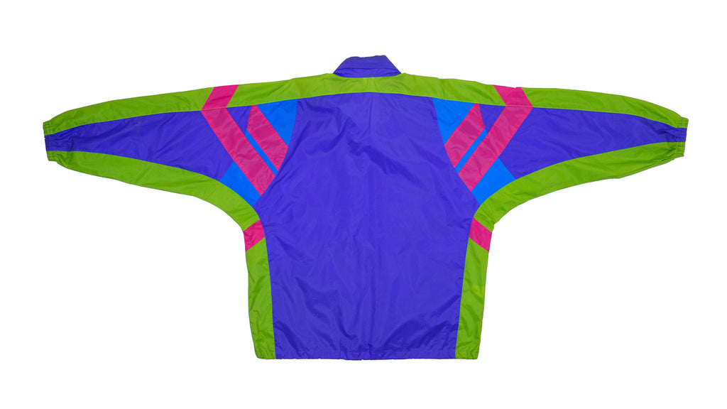 Adidas - Blue, Green and Pink Colorblock Windbreaker Track 1990s Large Vintage Retro