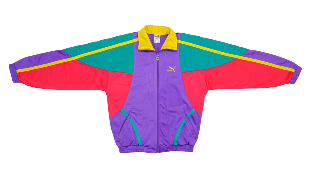 Puma - Purple, Red & Green Colorblock Track Jacket 1990s Medium Vintage Retro