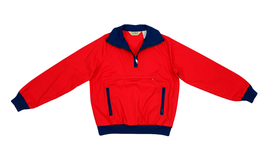 LL Bean - Red 1/4 Zip Windbreaker 1990s Medium Vintage Retro