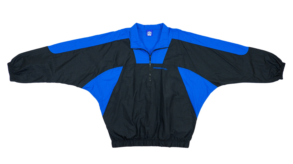 Umbro - Blue and Black Colorblock Windbreaker 1990s X-Large Vintage Retro