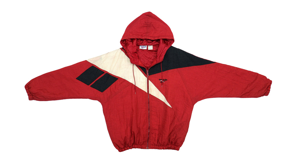 Reebok - Red Big Logo Hooded Medium Weight Jacket 1990s X-Large Vintage Retro