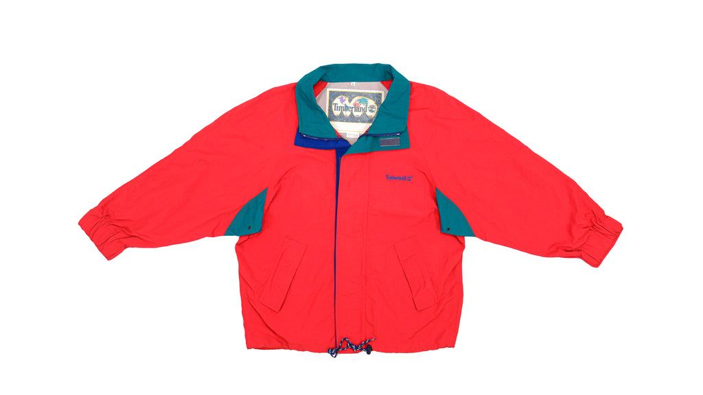 Timberland - Red with Green Windbreaker 1990s Large Vintage Retro