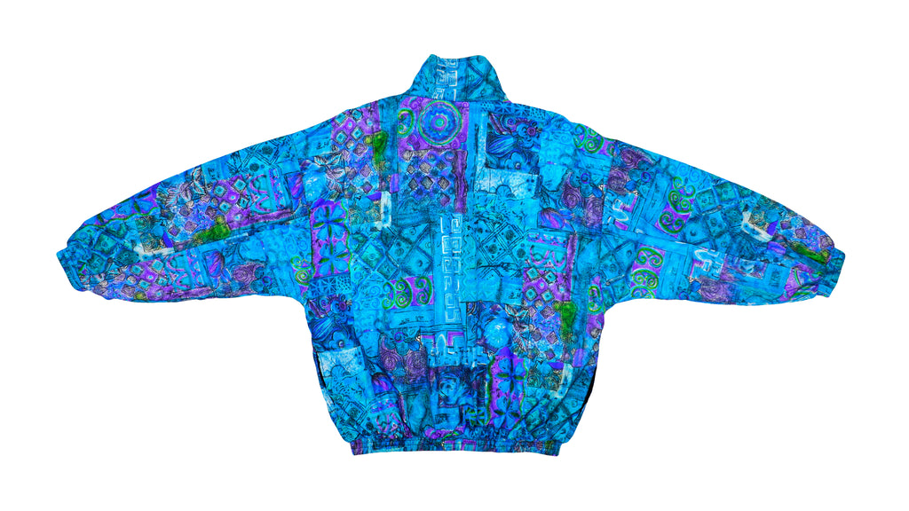 Vintage (Slade) - Blue & Black Patterned Windbreaker 1990s Large Vintage Retro