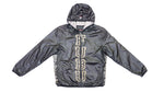 FUBU - Black Flashy spell-Out Hooded Jacket 1990s Medium Vintage Retro