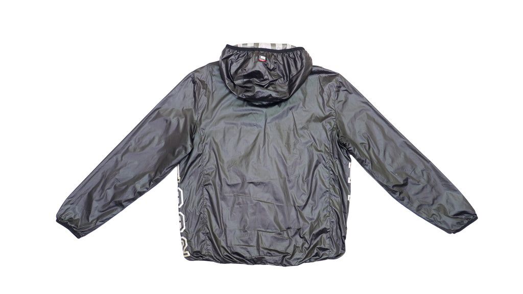 FUBU - Black Flashy spell-Out Hooded Jacket 1990s Medium Vintage Retro