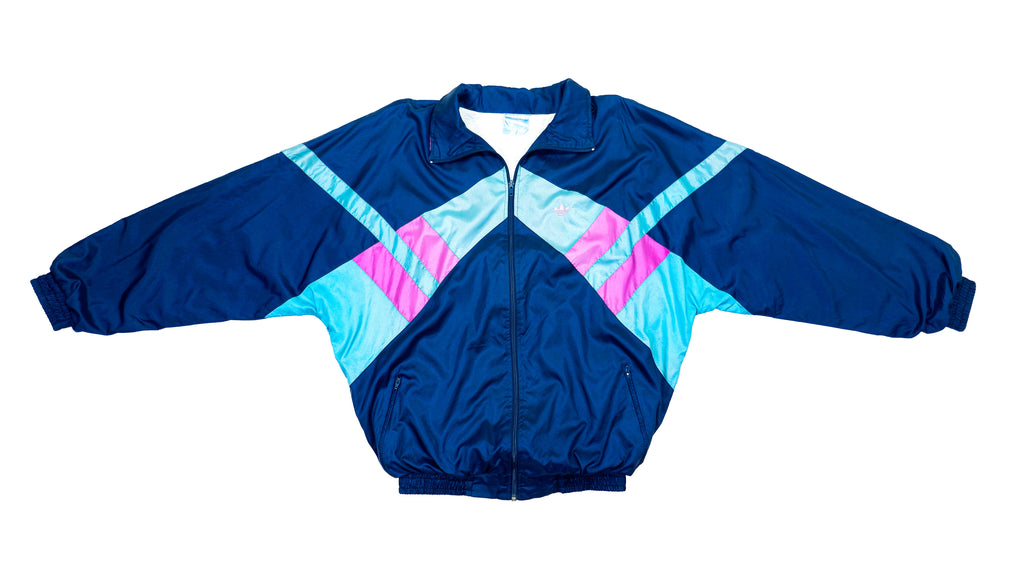 Adidas - Blue with Green Colorblock Bomber Jacket 1990s X-Large Vintage Retro