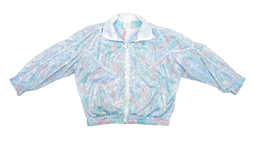 Adidas - White Patterned Windbreaker 1990s X-Large Vintage Retro 