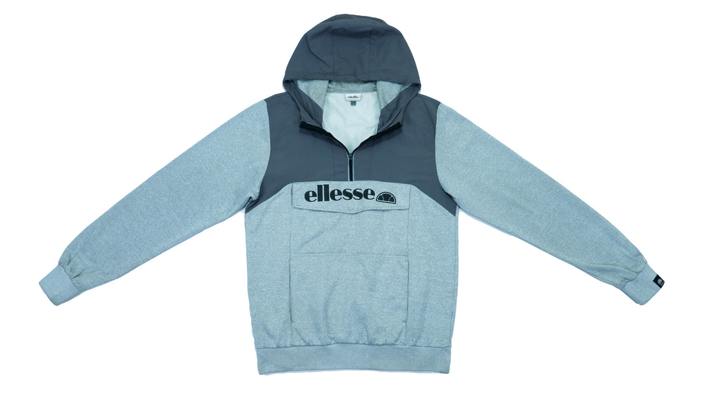 Ellesse - Grey 1/4-Zip Hooded Pullover 1990s Medium Vintage Retro